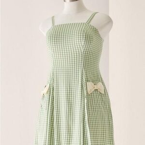 torrid Green and Cream Gingham Dress with Bow-Trim Pockets